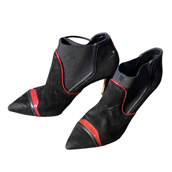 Furla booties. Black suede with red leather trim. No flaws. Some minor wear. - Picture 2 of 10